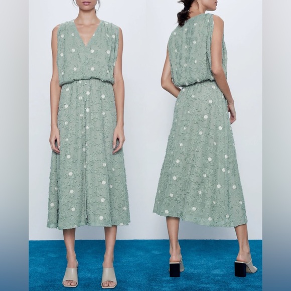 Dresses Zara Sage Green Polka Dot Dress S Nwt Poshmark